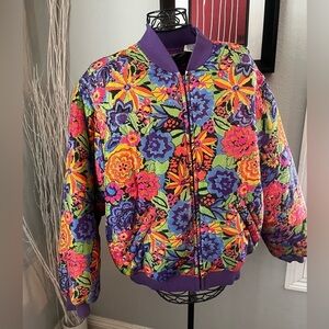 Vintage Floral Bomber Jacket 90s Sz M Silk Kriss Kross NOS R9